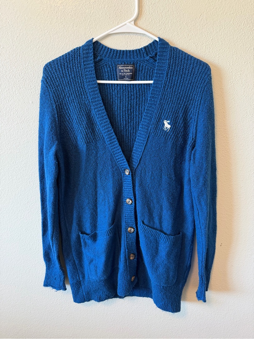 Abercrombie & Fitch Y2K Vintage Chunky Knit Oversized Cardigan Royal Blue Preppy